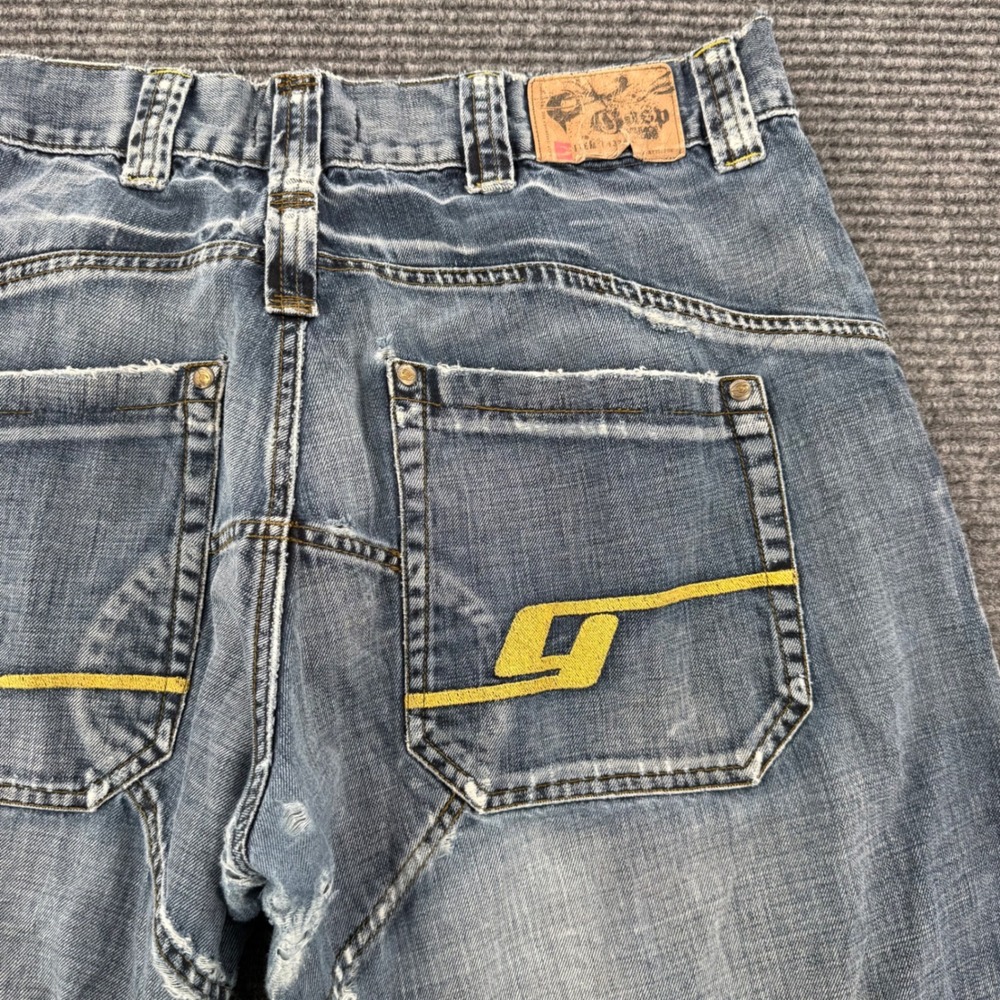 Vintage Y2K GASP Baggy Skater Jeans 35x32 Embroidered Pocket Distressed Denim